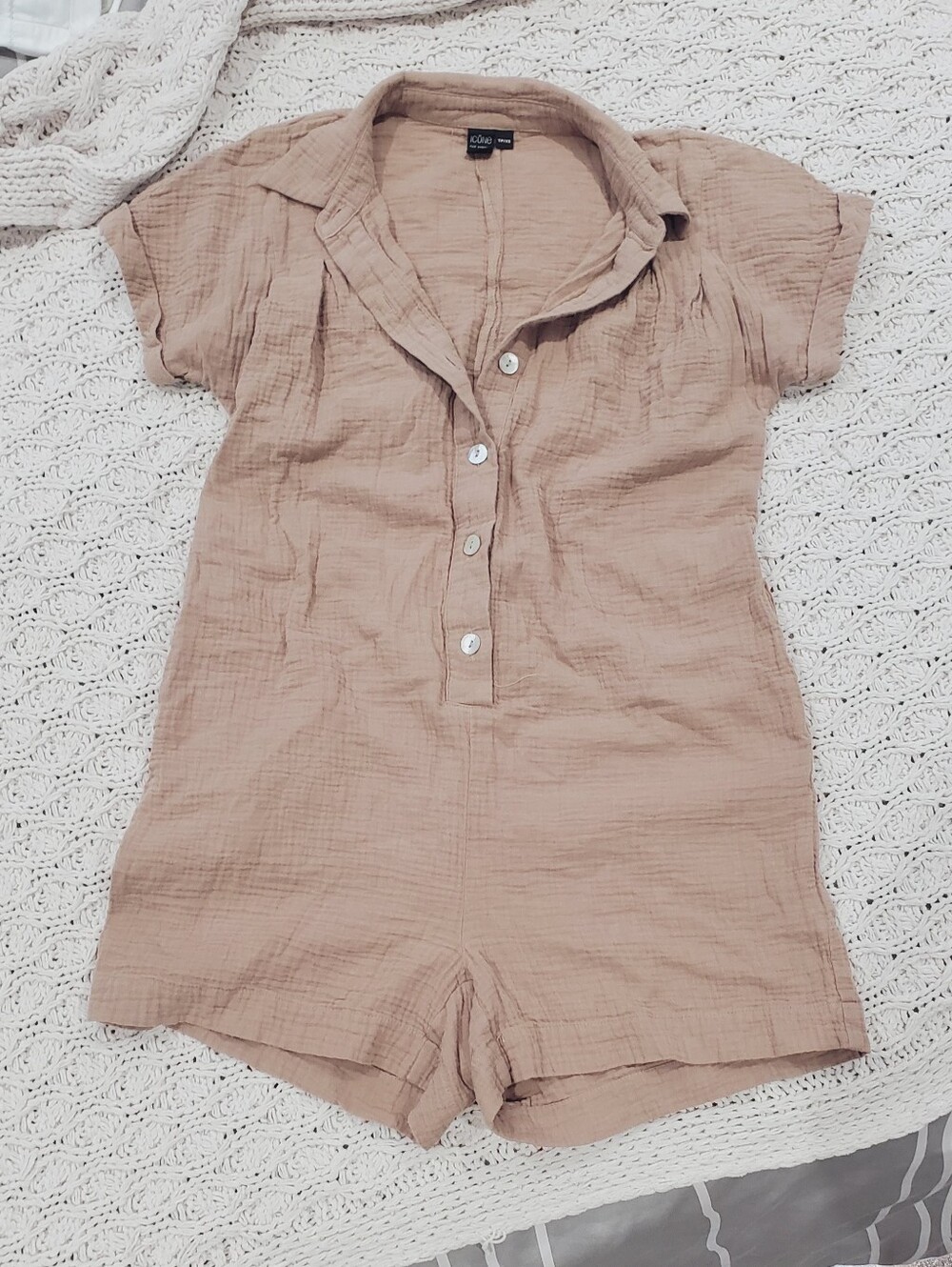 ICONE Par SIMONS Rare Taupe Gauze Organic Cotton Romper Shorts - Picture 4 of 16